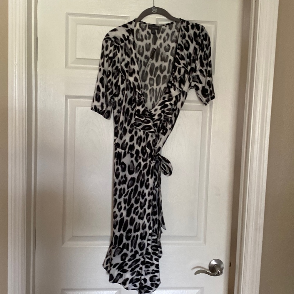 Leopard print wrap dress with side tie.